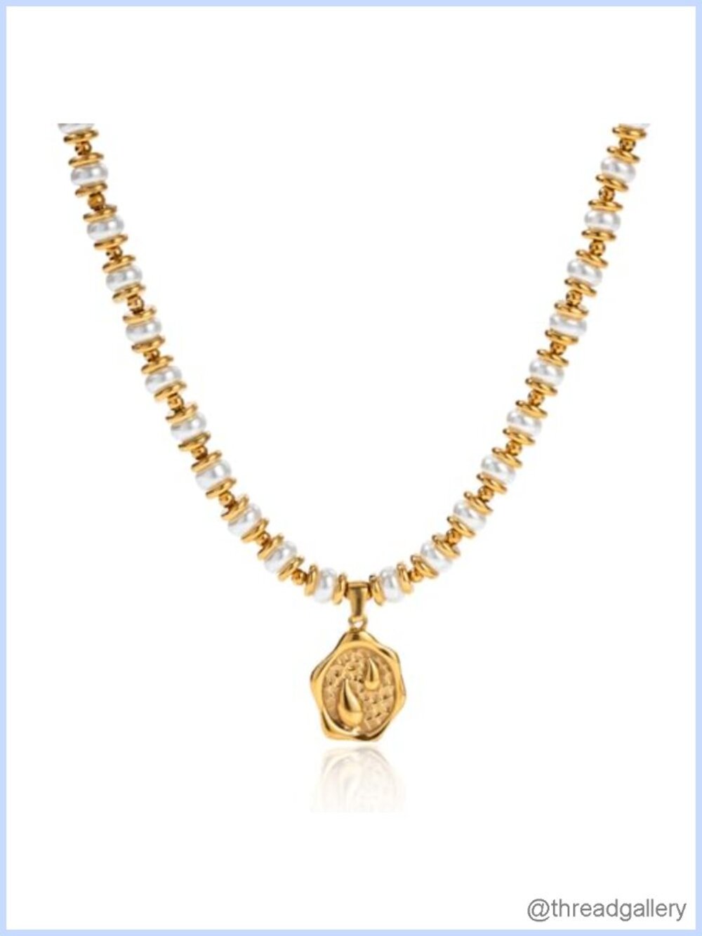 Dainty Gold Pendant Necklace 18k Gold Plated Stainless Steel Pearl Chain